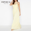 Guangzhou Manufacturers Luxury Maxi Sexy Elegant Top Woman Yellow Lace Evening Dress